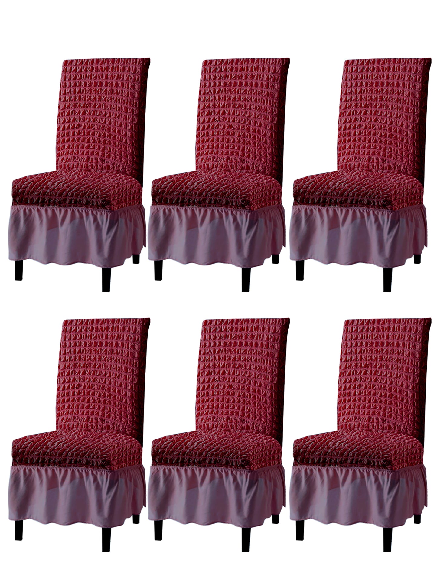 Pack of 6 Stretchable Dining Chair Cover with Frill - Maroon