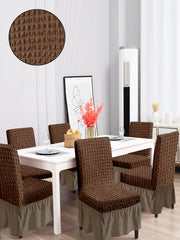 Pack of 6 Stretchable Dining Chair Cover with Frill - Brown