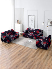 Elastic StretchableUniversal Printed Sofa Cover 3+1+1 Seater-Black