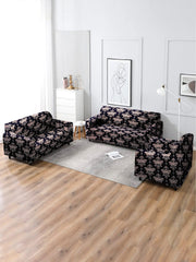 Elastic StretchableUniversal Printed Sofa Cover 3+1+1 Seater-Black