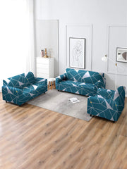 Elastic StretchableUniversal Printed Sofa Cover 3+1+1 Seater-Blue