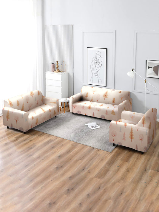 Elastic Stretchable Universal Printed Sofa Cover 3+1+1 Seater- Beige