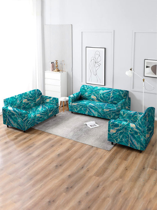 Elastic Stretchable Universal Printed Sofa Cover 3+1+1 Seater- Teal