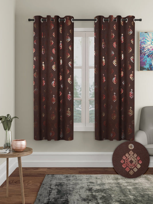 Pack of 2 Polyester Blackout Foil Window Curtains- Brown
