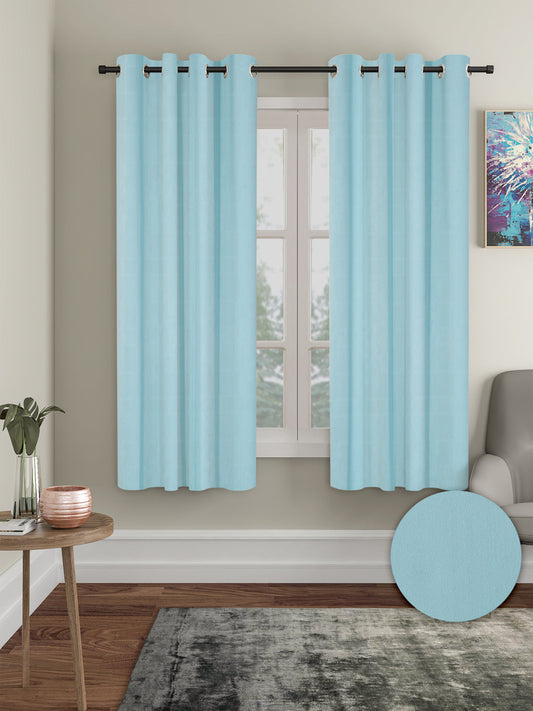 Pack of 2 Polyester Blackout Solid Window Curtains- Sky Blue