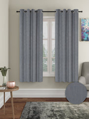 Pack of 2 Polyester Blackout Emboss Window Curtains- Dark Grey