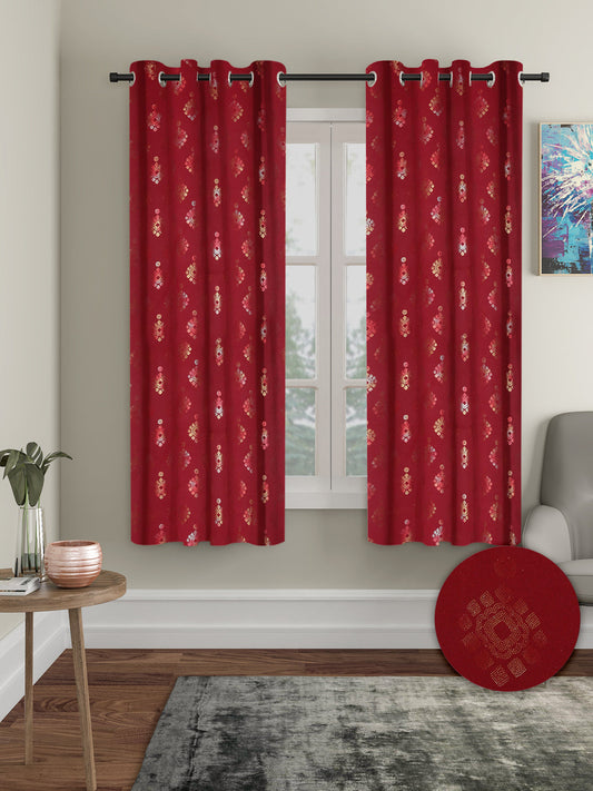Pack of 2 Polyester Blackout Foil Window Curtains- Red