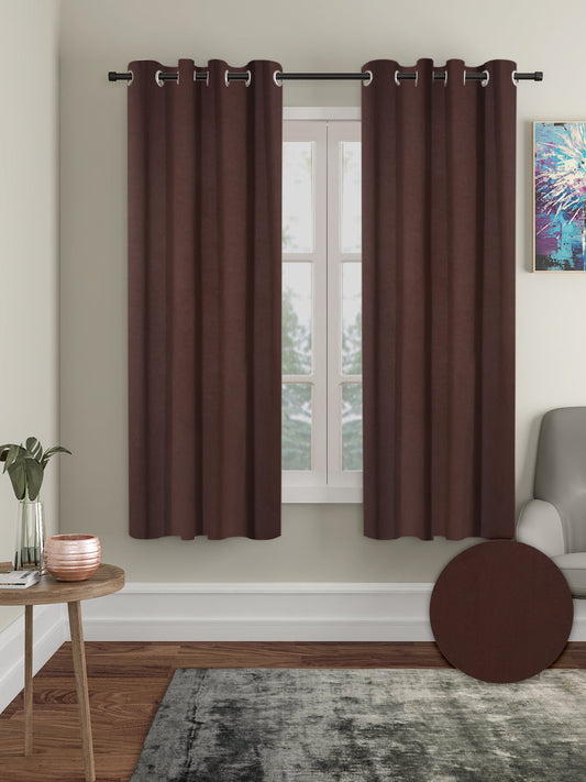 Pack of 2 Polyester Blackout Solid Window Curtains- Brown