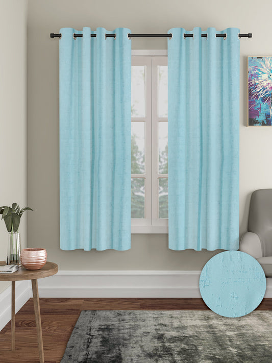 Pack of 2 Polyester Blackout Emboss Window Curtains- Sky Blue