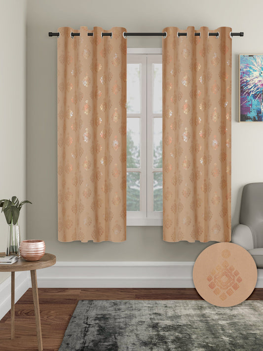 Pack of 2 Polyester Blackout Foil Window Curtains- Beige