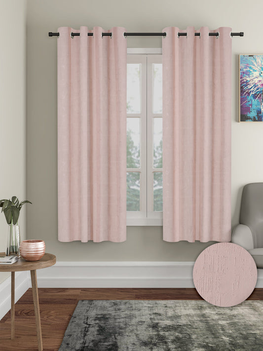 Pack of 2 Polyester Blackout Emboss Window Curtains- Peach