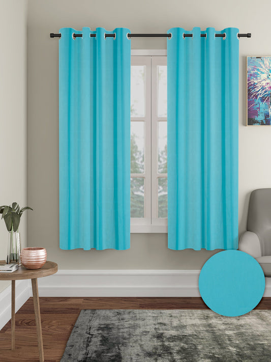 Pack of 2 Polyester Blackout Solid Window Curtains- Turquoise