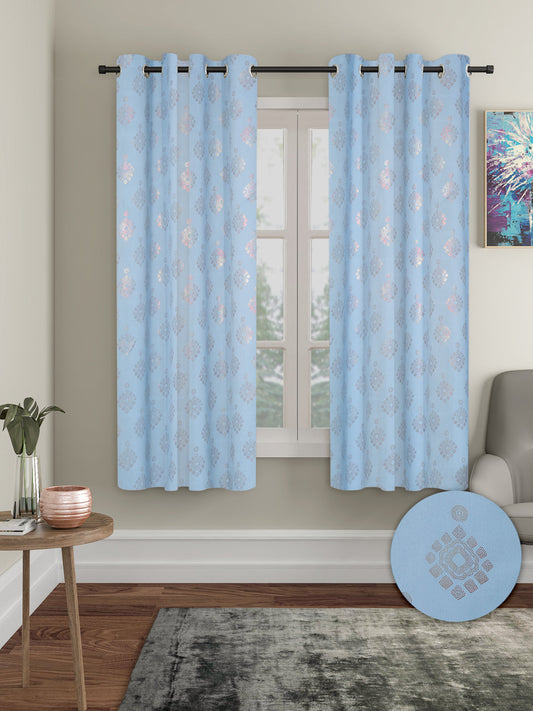 Pack of 2 Polyester Blackout Foil Window Curtains- Blue