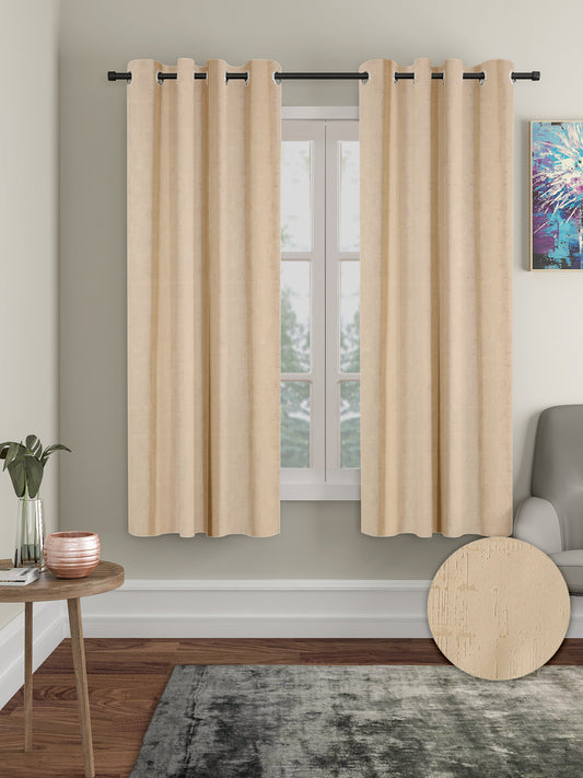 Pack of 2 Polyester Blackout Emboss Window Curtains- Cream