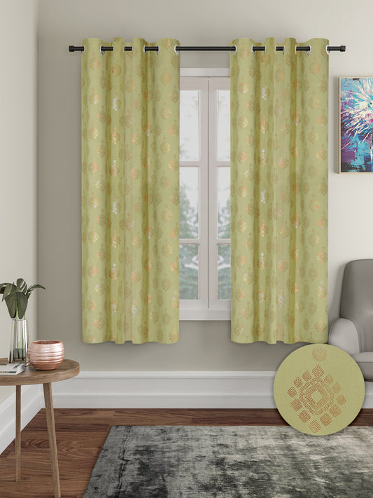 Pack of 2 Polyester Blackout Foil Window Curtains- Green