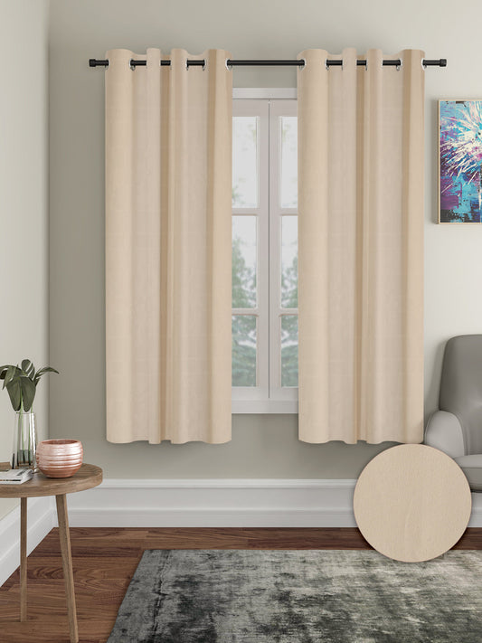 Pack of 2 Polyester Blackout Solid Window Curtains- Beige