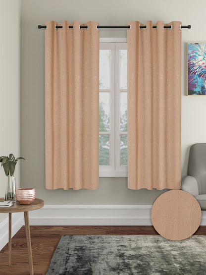 Pack of 2 Polyester Blackout Emboss Window Curtains- Beige