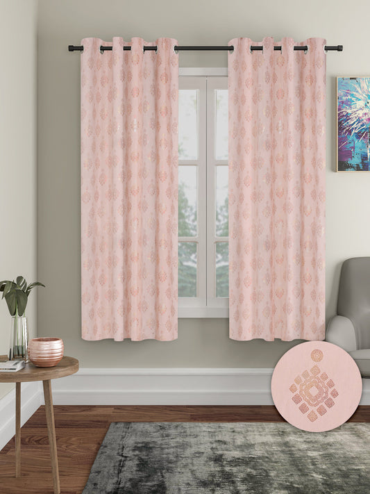 Pack of 2 Polyester Blackout Foil Window Curtains- Pink