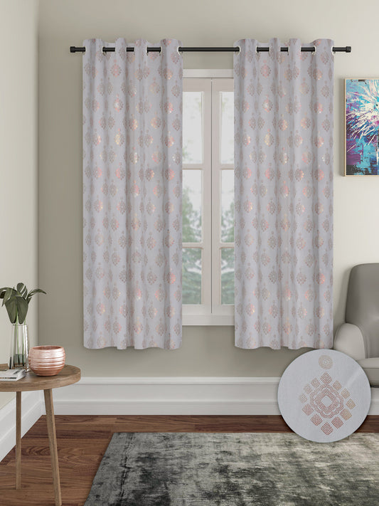 Pack of 2 Polyester Blackout Foil Window Curtains- Light Grey