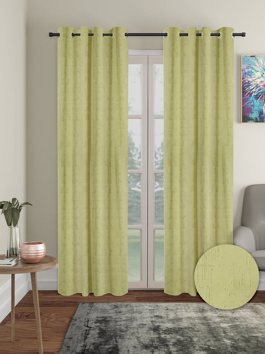 Pack of 2 Polyester Blackout Emboss Long Door Curtains- Green