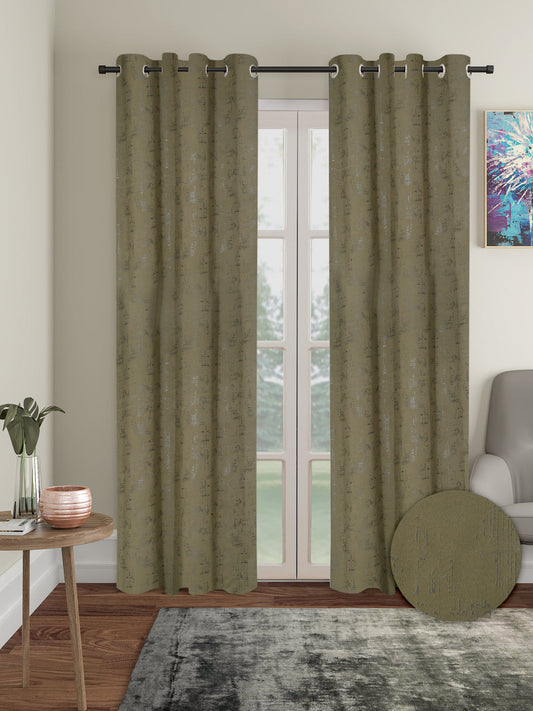 Pack of 2 Polyester Blackout Emboss Long Door Curtains- Olive