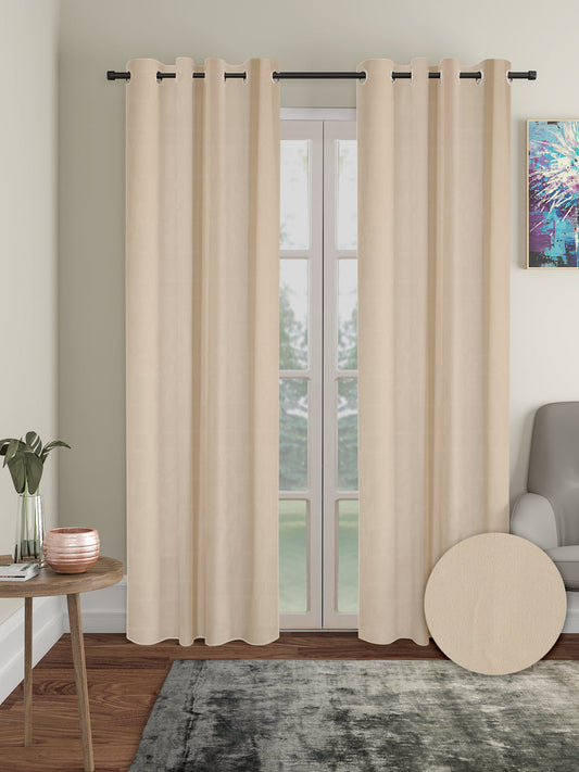 Pack of 2 Polyester Blackout Solid Door Curtains- Beige