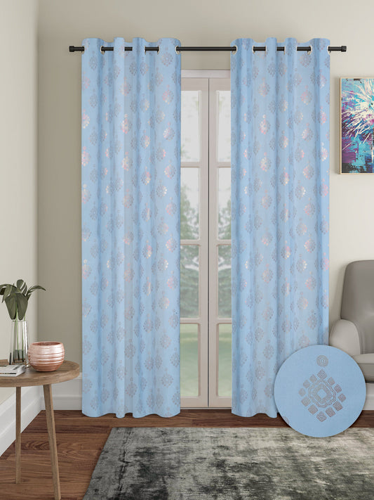 Pack of 2 Polyester Blackout Foil Door Curtains- Blue
