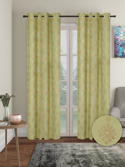 Pack of 2 Polyester Blackout Foil Long Door Curtains- Green
