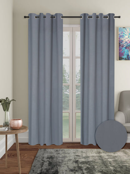 Pack of 2 Polyester Blackout Solid Door Curtains- Dark Grey