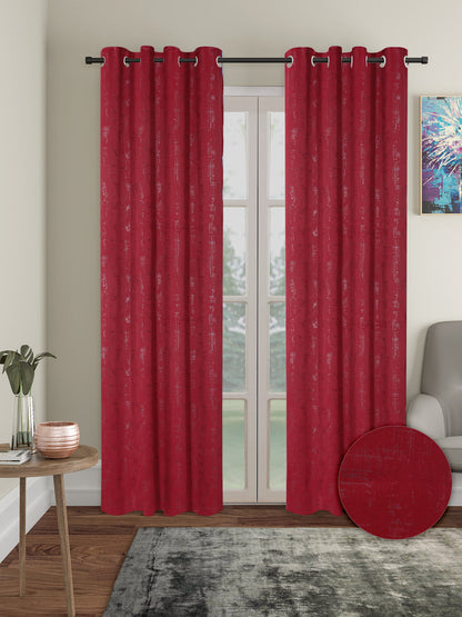 Pack of 2 Polyester Blackout Emboss Long Door Curtains- Red