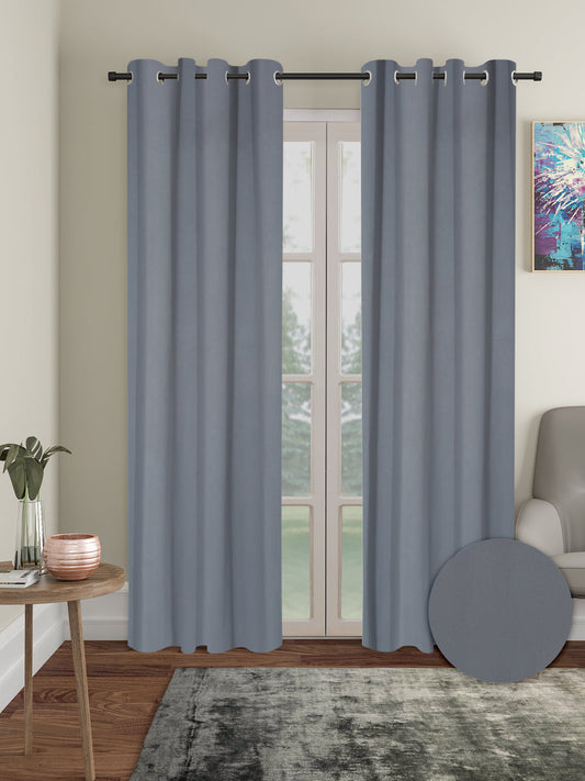 Pack of 2 Polyester Blackout Solid Long Door Curtains- Dark Grey