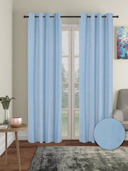 Pack of 2 Polyester Blackout Emboss Long Door Curtains- Blue