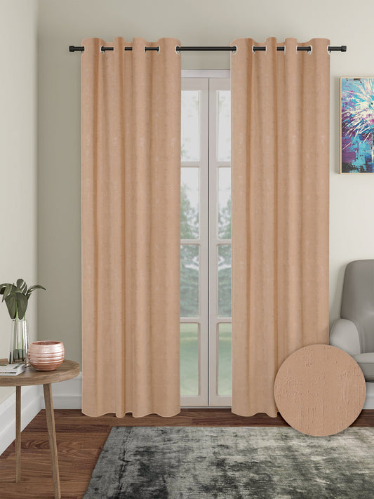 Pack of 2 Polyester Blackout Emboss Door Curtains- Beige