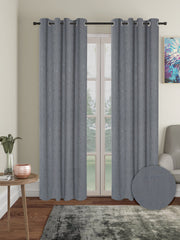 Pack of 2 Polyester Blackout Emboss Long Door Curtains- Dark Grey