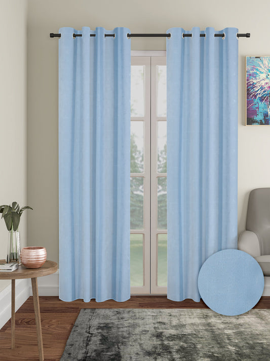 Pack of 2 Polyester Blackout Emboss Door Curtains- Blue