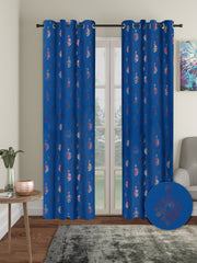 Pack of 2 Polyester Blackout Foil Long Door Curtains- Navy Blue