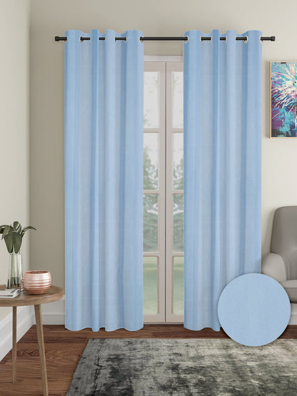 Pack of 2 Polyester Blackout Solid Long Door Curtains- Blue