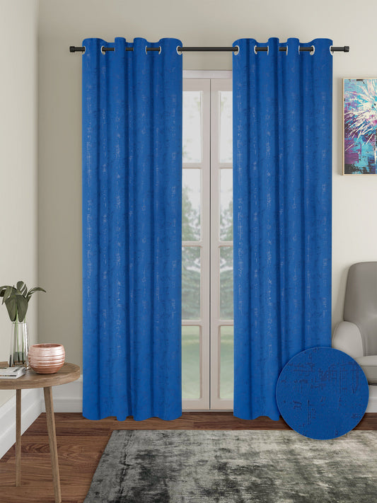 Pack of 2 Polyester Blackout Emboss Door Curtains- Navy Blue
