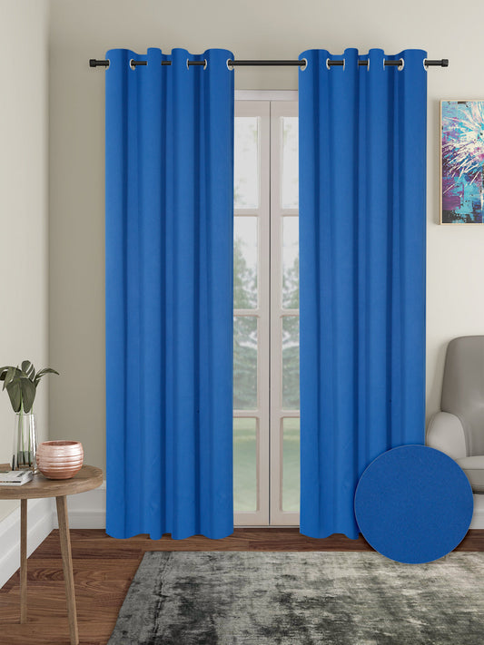 Pack of 2 Polyester Blackout Solid Long Door Curtains- Navy Blue