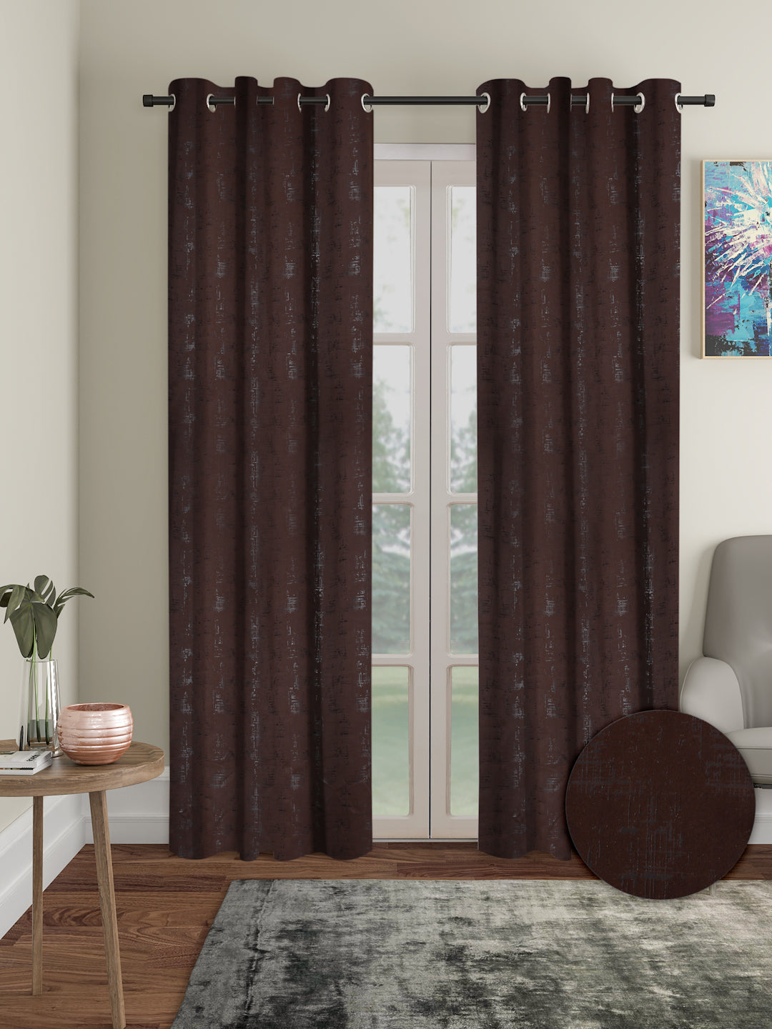 Pack of 2 Polyester Blackout Emboss Door Curtains- Brown
