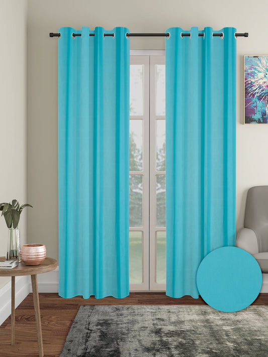 Pack of 2 Polyester Blackout Solid Long Door Curtains- Turquoise