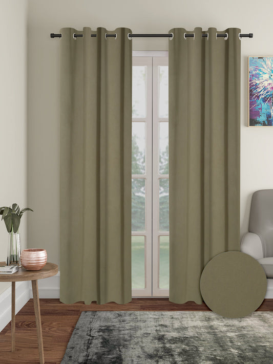 Pack of 2 Polyester Blackout Solid Long Door Curtains- Olive