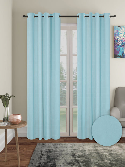 Pack of 2 Polyester Blackout Solid Long Door Curtains- Sky Blue