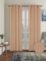 Pack of 2 Polyester Blackout Emboss Long Door Curtains- Beige