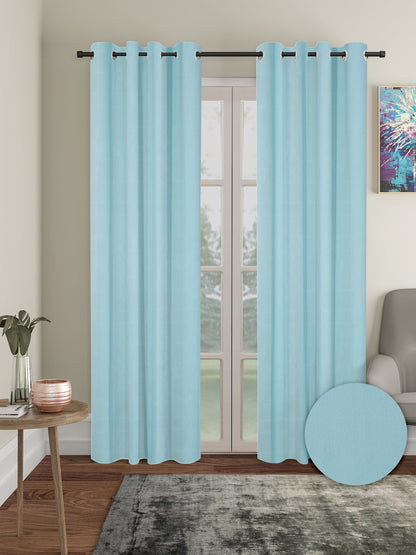 Pack of 2 Polyester Blackout Solid Door Curtains- Sky Blue