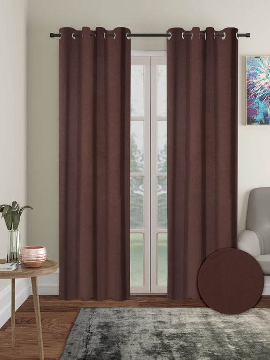 Pack of 2 Polyester Blackout Solid Long Door Curtains- Brown