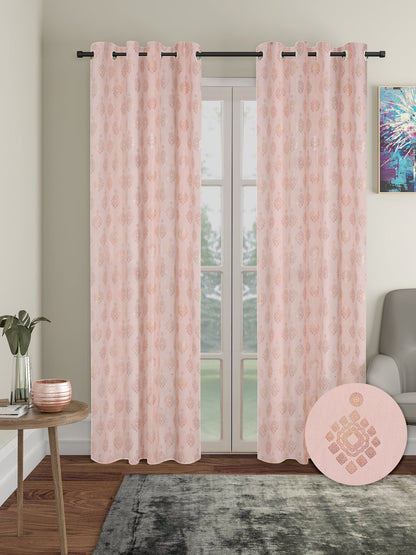 Pack of 2 Polyester Blackout Foil Long Door Curtains- Pink