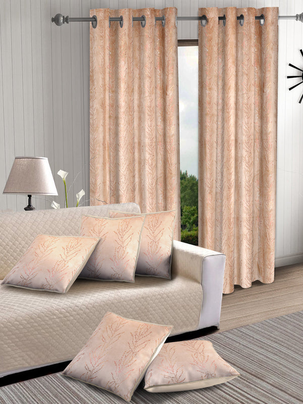 velvet-foil-long-door-curtain-cushion-combo-beige