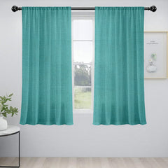 Pack of 2 Solid Linen Sheer Window Curtains- Teal