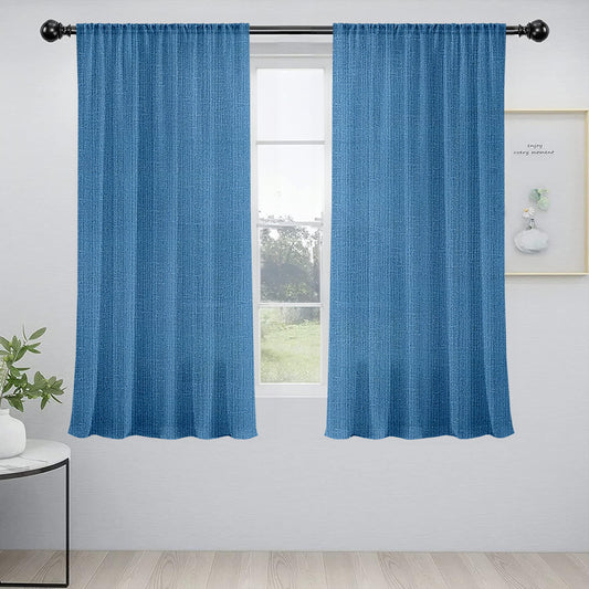 Pack of 2 Solid Linen Sheer Window Curtains- Blue